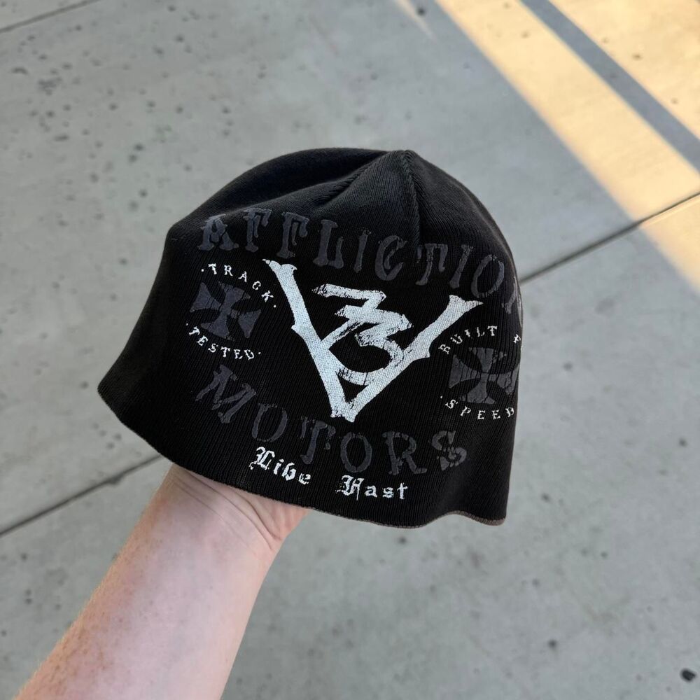 Y2K Affliction Black Skull Cap Beanie West Coast Choppers Style One Size Fits Al
